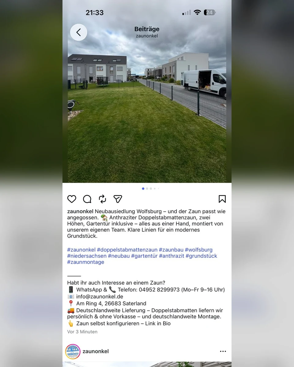 Fotografierter Grundstückszaun in einer Wolfsburger Neubausiedlung aus dem Montagebericht von Zaunonkel